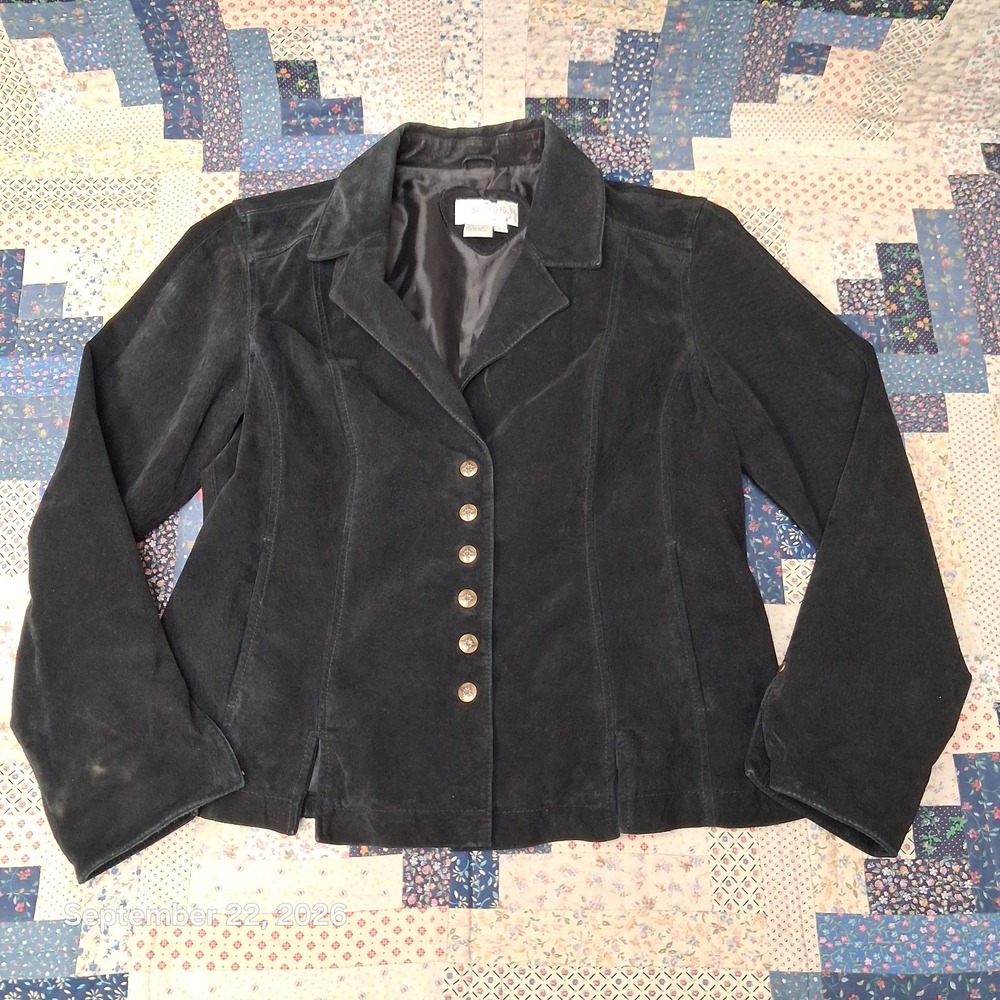 Y2K Vintage Live a Little Black Suede Blazer Womens Large L Western Whimsigoth